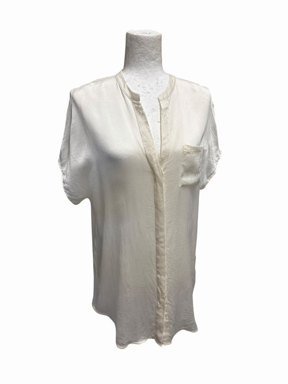 Vince Ivory Silk Popover Shirt Short Sleeve Pocket Luxury Lightweight Medium